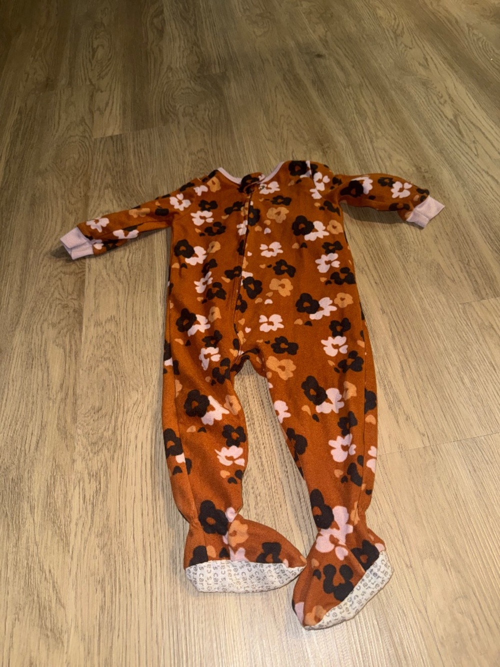 Carter’s 18M Floral Fleece Footed Pajamas Baby Girls Zip Sleeper Rust Orange